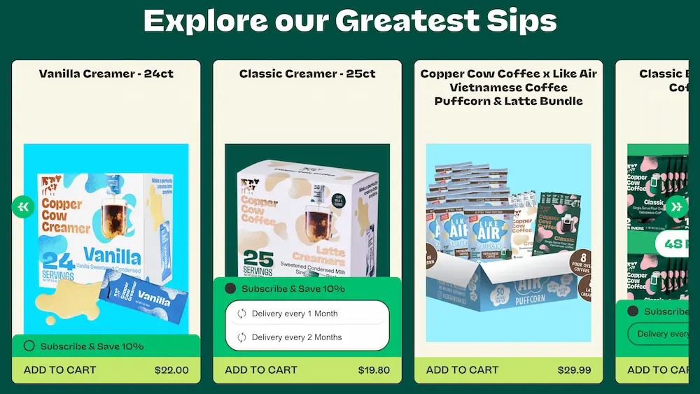 Copper Cow Coffee · subscription feature and ADA overhaul case study screenshot