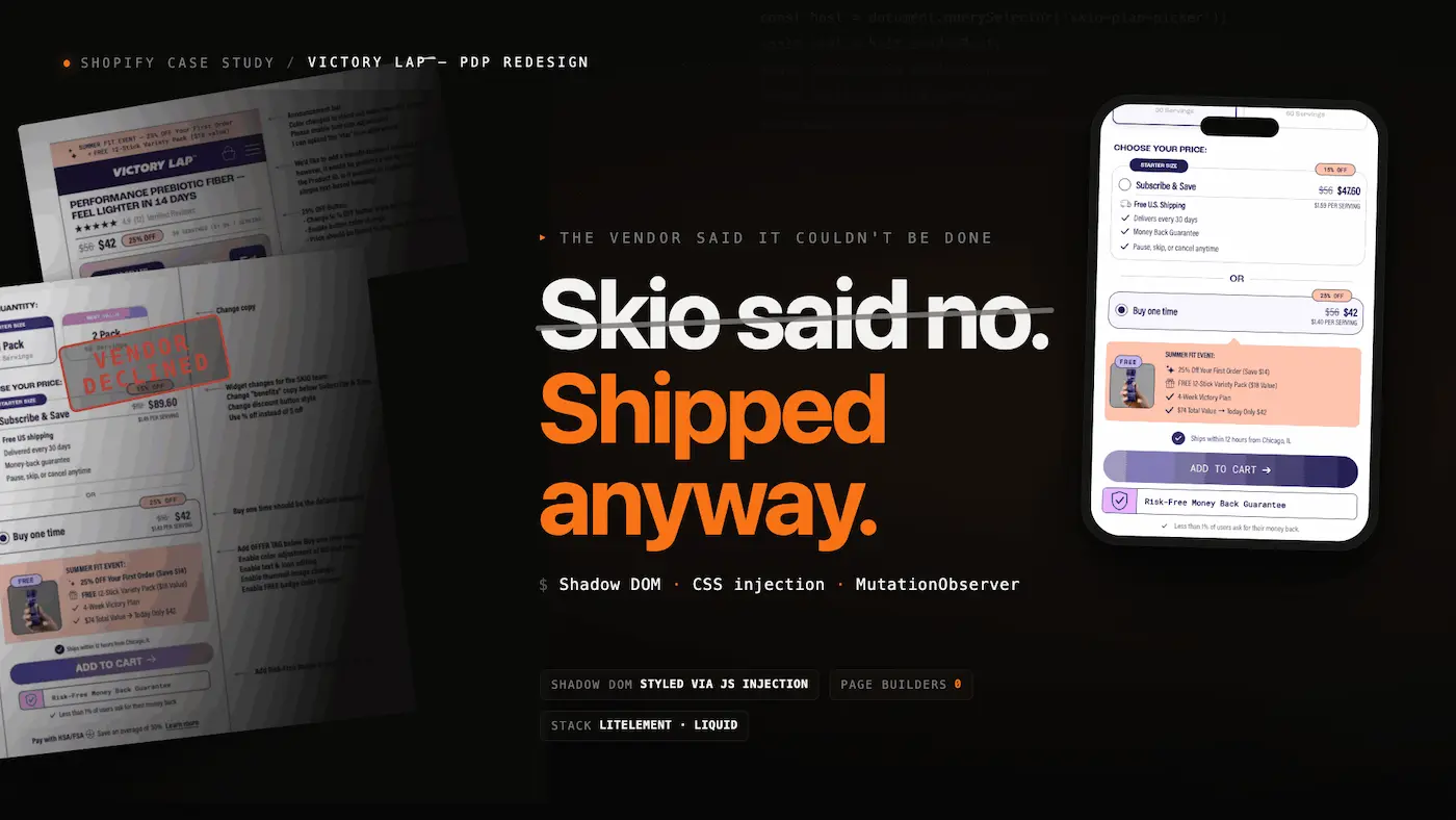 Victory Lap PDP — Skio Shadow DOM Customization case study screenshot